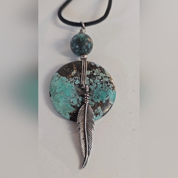 Source Unknown Jewelry - Turquoise And Silver Southwest Feather Pendant Necklace